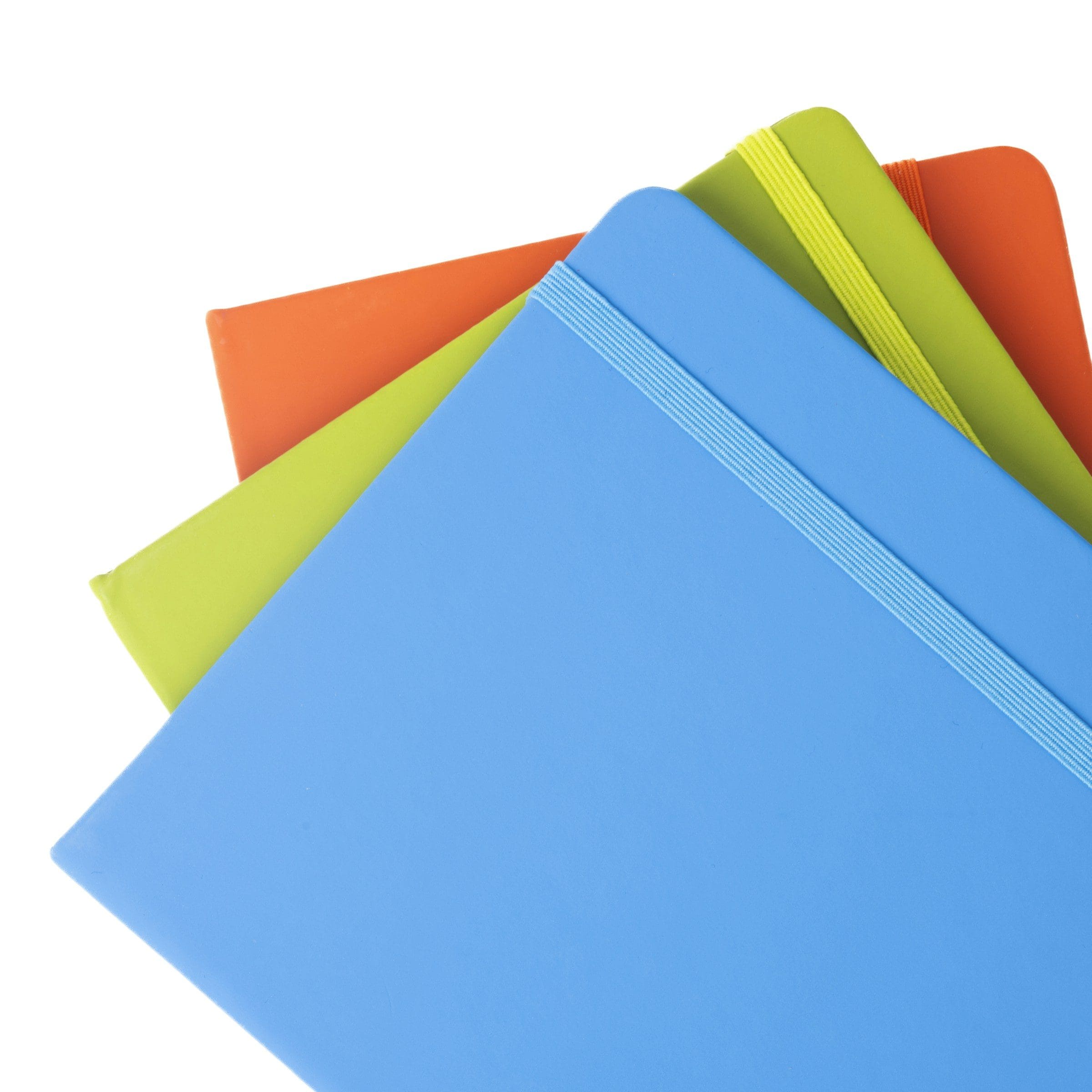A stack of colored file folders on a white background